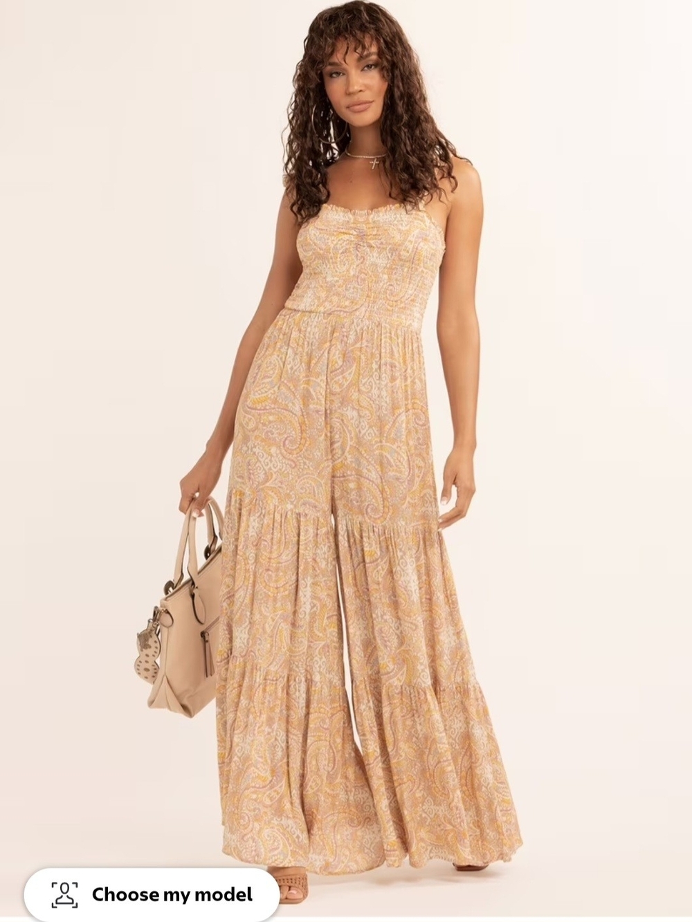 Jessica Simpson Yellow Paisley Smocked Wide-Leg Jumpsuit